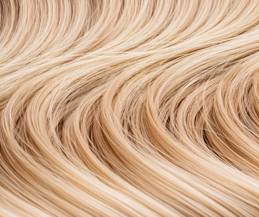 Close-up of blended champagne and beige blonde hair
