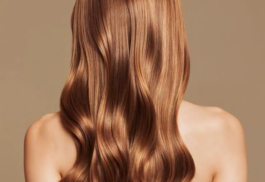 Long wavy hair with warm, dimensional highlights